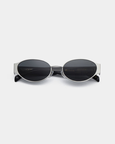 Sølv metal A.Kjærbede solbriller, mørk glas, hænglser, liggende